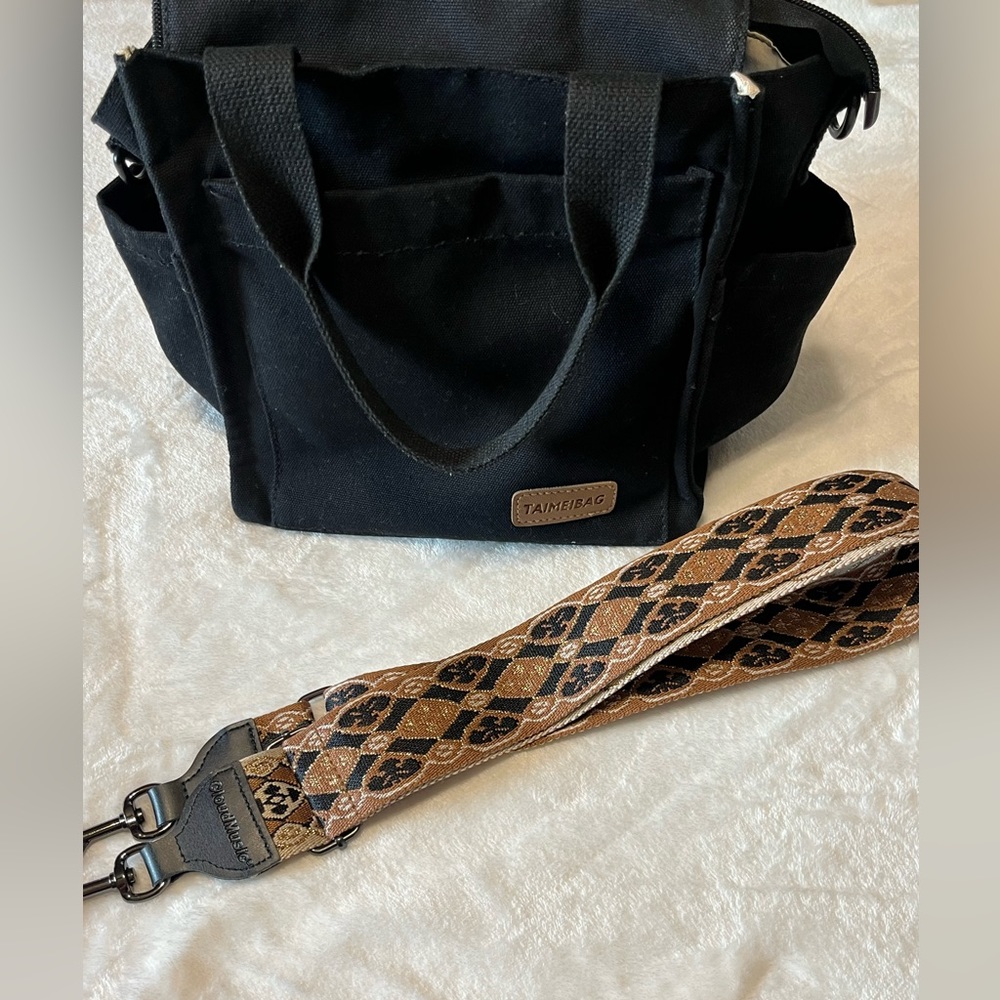 Black Canvas crossbody tote bag